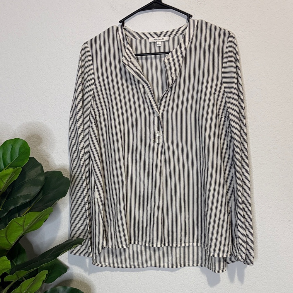 Madewell White and Black Striped Long-Sleeve Blouse